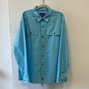 Patagonia Men's XXL Long-Sleeved Island Hopper Shirt Blue Organic Cotton Blend